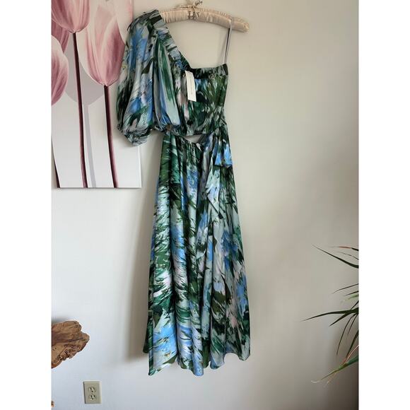 ML Monique Lhuillier Satin One Shoulder Cutout Midi Dress Size 4 NWT - Picture 4 of 8